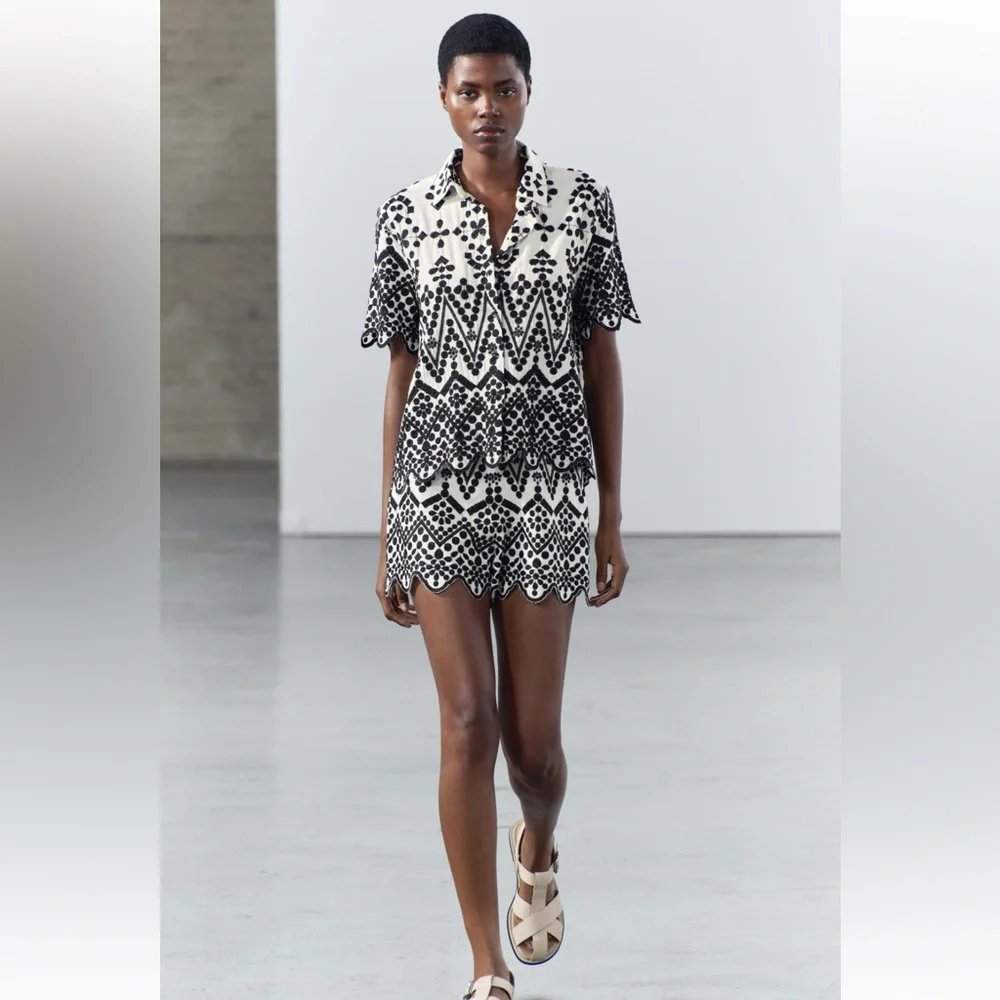 Zara contrast embroidered shirt. ZW collection - Picture 7 of 10